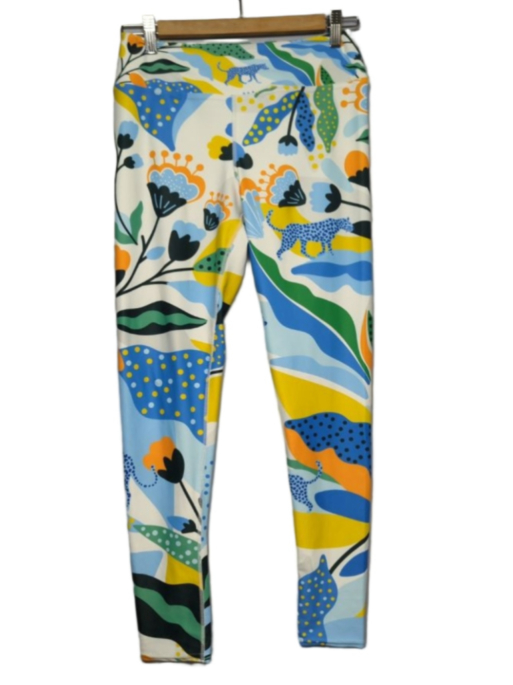 Jessie Zhao New York High Waist Yoga Leggings - L - Blue Leopard Botanical Print